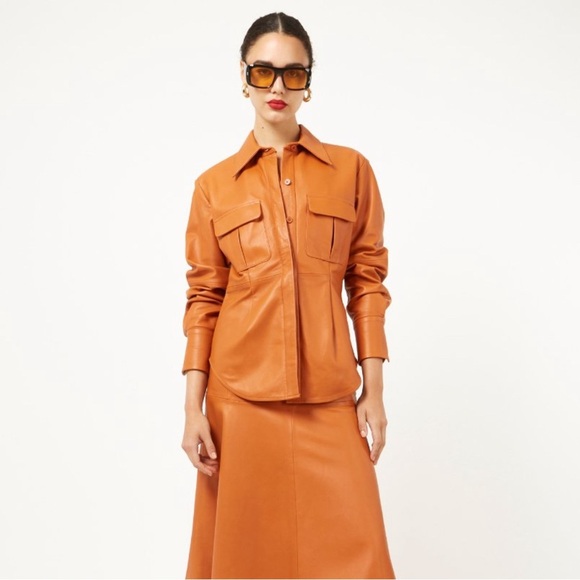 Equipment Ezekiel 100% Lamb Leather Shirt Jacket Womens 2 Tan Shacket NWT - Picture 1 of 11